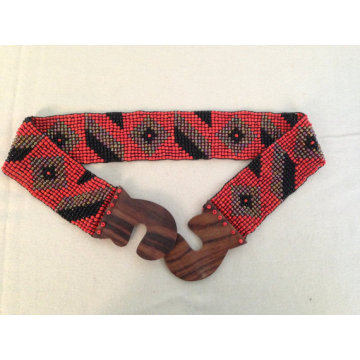 New Handmade Red Multi Color Étnica Hippie Chic Tribal Aztec Chevron Stretch Beads Belt Com Fivela De Madeira